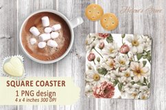 Florals bouquet square coaster | Coasters square sublimation Product Image 1
