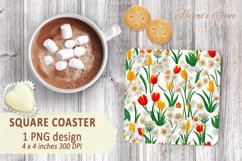 Flowers pattern square Coaster | Sublimation coaster square Product Image 2