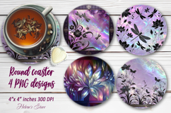 Lilac Flowers bouquet sublimation round coasters design png Product Image 1