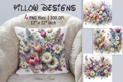 Spring flower pillow design | Watercolor Floral sublimation Product Image 1