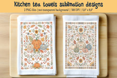 Pumpkin farm pastel folk floral tiles pattern kitchen towel Product Image 1