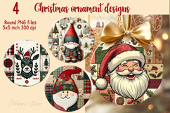 Christmas patchwork round ornament sublimation designs PNG Product Image 1