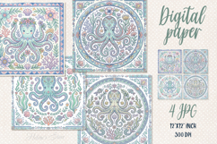 Folk floral ocean tiles digital papers jpeg | Scrap booking Product Image 1