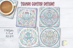 Pastel Ocean retro folk tile pattern square coasters png Product Image 1
