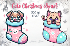 Christmas cute dogs in socks clipart| Winter t shirt designs Product Image 1
