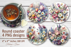 Watercolor Flowers sublimation round coasters |Floral coaste Product Image 1