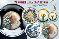 Spring round key chain designs | Blooming garden Car coaster Product Image 1