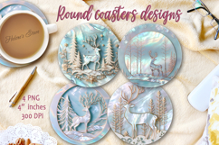 Blue Christmas Magic deer round coaster sublimation designs Product Image 1