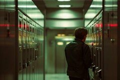 Mysterious person in data center aisle Product Image 1
