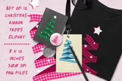 Ribbon Christmas Trees Clipart Set of 12 PNG files Product Image 5