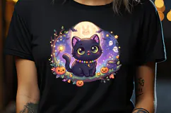 Cute Halloween clipart | Kawaii black cat sublimation design Product Image 3