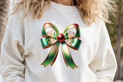 Christmas coquette bows design|Red Green bow T-shirt clipart Product Image 2