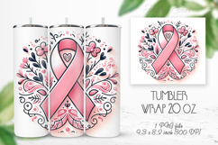 Breast cancer awareness ribbon tumbler 20oz wrap sublimation Product Image 1