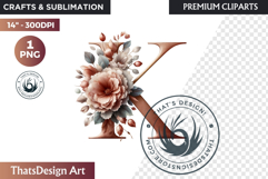 Floral Alphabet wedding Clipart Rose Gold flower letter Product Image 1