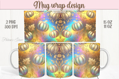 Happy Halloween day mug wrap design png|3d Gold neon pumpkin Product Image 1