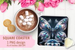 3d Crystal butterfly coaster sublimation |Square coaster PNG Product Image 1