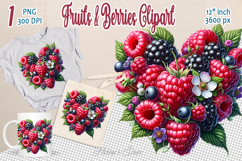 Ripe raspberries heart clipart | Summer sweet food png Product Image 1