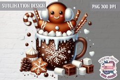 Gingerbread mans cute Christmas Sublimation PNG Coffee Cocoa Product Image 1