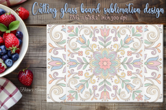 Pastel floral folk tile glass kitchen cutting board design Product Image 1