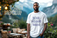 African american man white t-shirt mockup JPG and PSD Product Image 1