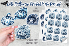 Blue Halloween Pumpkin Stickers Printable|Spooky sticker PNG Product Image 1