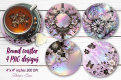 Lilac Flowers bouquet sublimation round coasters design png Product Image 1
