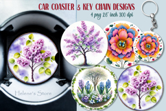Spring round key chain designs | Blooming garden Car coaster Product Image 1