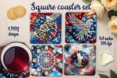 Bright Flowers American Patriotic square coaster designs Product Image 1