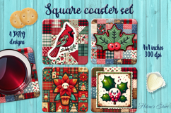 Christmas Rustic Patchwork square coasters wrap sublimation Product Image 1