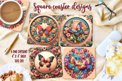 Fantasy butterfly on floral frame square coaster design png Product Image 1