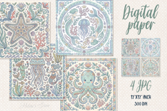 Folk floral ocean tiles digital papers jpeg | Scrap booking Product Image 1