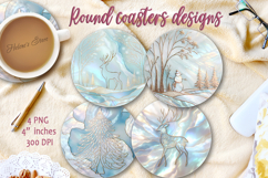 Blue Christmas Magic deer round coaster sublimation designs Product Image 1