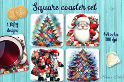 Patchwork Christmas tree square coasters sublimation png Product Image 1