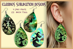 Green Halloween witch earrings |Teardrop earring sublimation Product Image 1