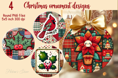 Christmas patchwork round ornament sublimation designs PNG Product Image 1