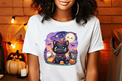 Cute Halloween clipart | Kawaii black cat sublimation design Product Image 2
