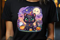Cute Halloween clipart | Kawaii black cat sublimation design Product Image 3