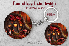 Cute garden gnome and cozy home round keychain design png Product Image 1
