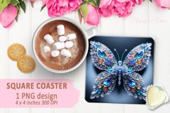 3d Crystal butterfly coaster sublimation |Square coaster PNG Product Image 1