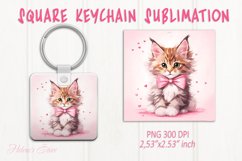 Cute cat keychain sublimation | Pink love Square keychain Product Image 1