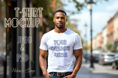 African american man white t-shirt mockup JPG and PSD Product Image 1