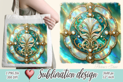 Aquamarine ocean gold and pearl sublimation design png Product Image 1