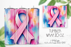 Breast cancer awareness ribbon tumbler 20oz wrap sublimation Product Image 1