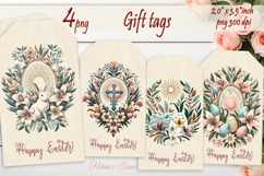 Easter cross Gift Tags|Happy Easter labels|Boho pastel label Product Image 1