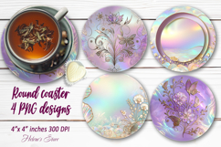 Lilac Flowers bouquet sublimation round coasters design png Product Image 1