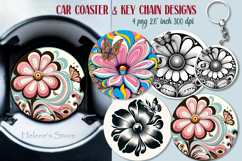 Spring round key chain designs | Blooming garden Car coaster Product Image 1
