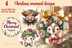Christmas patchwork round ornament sublimation designs PNG Product Image 1