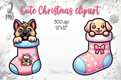 Christmas cute dogs in socks clipart| Winter t shirt designs Product Image 1