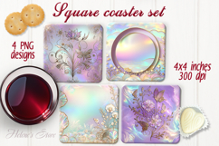 Lilac flowers tropical leaves silhouette square coaster png Product Image 1