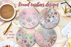 Silver Christmas snowflakes patterns round coaster sublimate Product Image 1